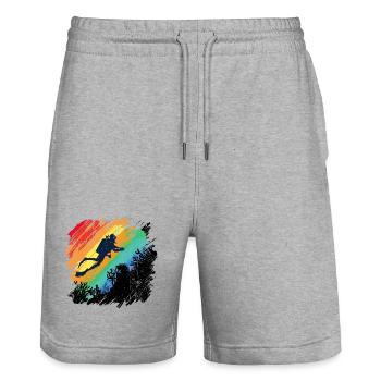 Lebendige Unterwasser-Taucher-Illustration - Stanley/Stella Unisex Bio Joggingshorts Trainer  - Grau meliert - Vorne - Nik (191cm) & Marisol (170cm)