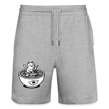 Cute Noudle Soup Cat - Stanley/Stella Trainer Unisex Organic Jogging Shorts - heather grey - Front - Nik (191cm) & Marisol (170cm)