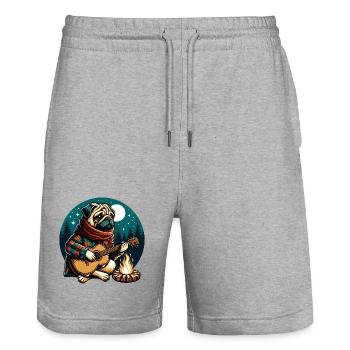 Mops Mit Gitarre Am Lagerfeuer Im Wald - Stanley/Stella Unisex Bio Joggingshorts Trainer  - Grau meliert - Vorne - Nik (191cm) & Marisol (170cm)