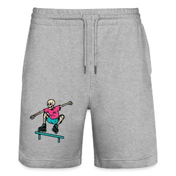 Neon Skelett grindet auf Inline-Skates - Stanley/Stella Unisex Bio Joggingshorts Trainer  - Grau meliert - Vorne - Nik (191cm) & Marisol (170cm)