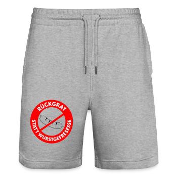Rückgrat statt Wurstgefresse! WUNSCHFARBEN Wurst1 - Stanley/Stella Unisex Bio Joggingshorts Trainer  - Grau meliert - Vorne - Nik (191cm) & Marisol (170cm)