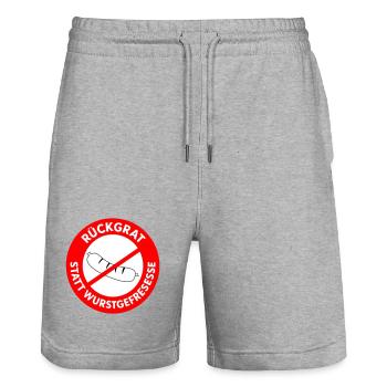 Rückgrat statt Wurstgefresse! WUNSCHFARBEN Wurst2 - Stanley/Stella Unisex Bio Joggingshorts Trainer  - Grau meliert - Vorne - Nik (191cm) & Marisol (170cm)