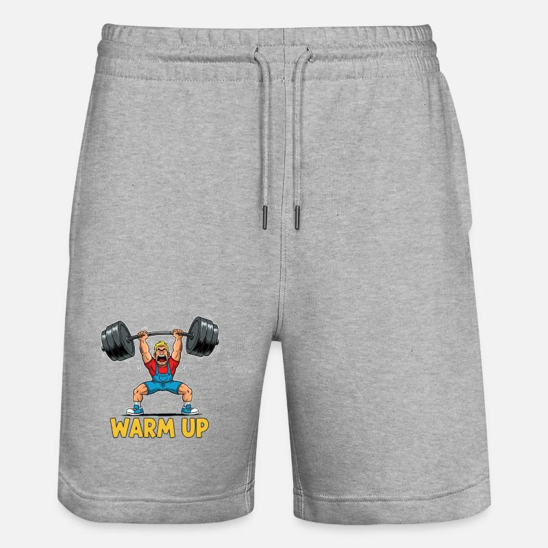 Haltérophile puissant avec texte d’échauffement - Short de jogging bio TRAINER Stanley/Stella unisexe - gris chiné