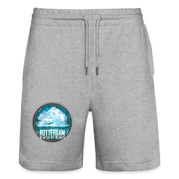 Rotterdam Skyline and Coordinates Design - Stanley/Stella Trainer Unisex Organic Jogging Shorts - heather grey - Front - Nik (191cm) & Marisol (170cm)