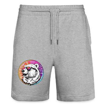 Bear with sunglasses in neon design - Stanley/Stella Trainer Unisex Organic Jogging Shorts - heather grey - Front - Nik (191cm) & Marisol (170cm)