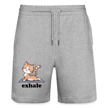 Exhale Yoga Citation Chat Mignon - Short de jogging bio TRAINER Stanley/Stella unisexe - gris chiné - Devant - Nik (191cm) & Marisol (170cm)