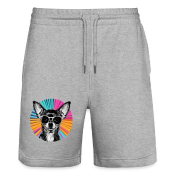 Chihuahua mit Retro Sonnenbrille - Stanley/Stella Unisex Bio Joggingshorts Trainer  - Grau meliert - Vorne - Nik (191cm) & Marisol (170cm)