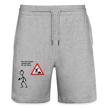 Arbeit beim Staat - Stanley/Stella Unisex Bio Joggingshorts Trainer  - Grau meliert - Vorne - Nik (191cm) & Marisol (170cm)