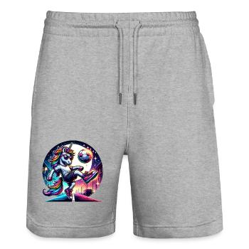 Einhorn Fußball Zauber Unter Dem Mondlicht - Stanley/Stella Unisex Bio Joggingshorts Trainer  - Grau meliert - Vorne - Nik (191cm) & Marisol (170cm)
