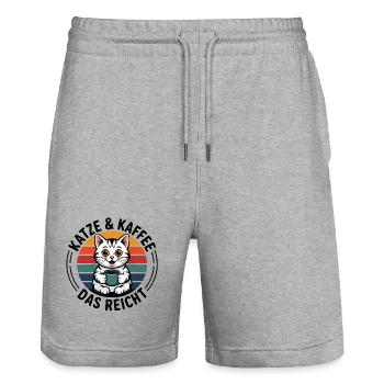 Katze und Kaffee das reicht - Stanley/Stella Unisex Bio Joggingshorts Trainer  - Grau meliert - Vorne - Nik (191cm) & Marisol (170cm)