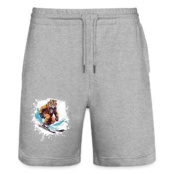 Tiger Ski Skiing - Stanley/Stella Trainer Unisex Organic Jogging Shorts - heather grey - Front - Nik (191cm) & Marisol (170cm)