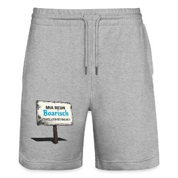 Mia Redn Bavarian dialect Humor - Stanley/Stella Trainer Unisex Organic Jogging Shorts - heather grey - Front - Nik (191cm) & Marisol (170cm)