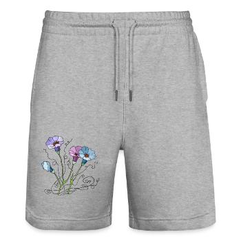 Blumen - Stanley/Stella Unisex Bio Joggingshorts Trainer  - Grau meliert - Vorne - Nik (191cm) & Marisol (170cm)