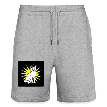 Cool cat in pop art & punk rock style - Stanley/Stella Trainer Unisex Organic Jogging Shorts - heather grey - Front - Nik (191cm) & Marisol (170cm)