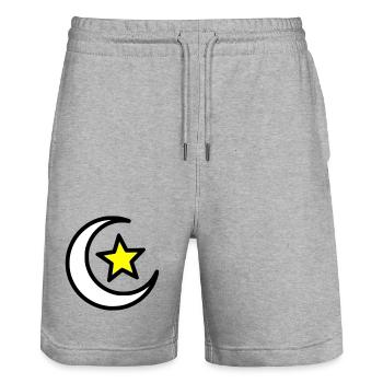 Mondsichel & Stern | Islamisches Symbol Line Art - Stanley/Stella Unisex Bio Joggingshorts Trainer  - Grau meliert - Vorne - Nik (191cm) & Marisol (170cm)