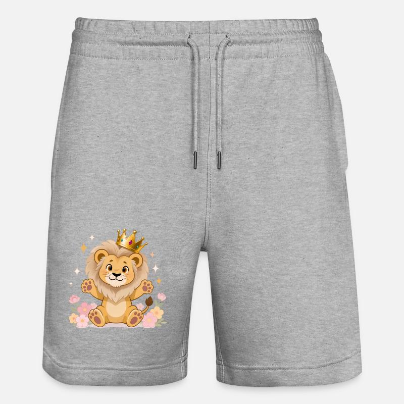 🦁 Lion avec couronne et fleurs - Short de jogging bio TRAINER Stanley/Stella unisexe - gris chiné