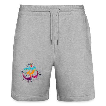 Om Splash Art – Buntes Spirituelles Symbol - Stanley/Stella Unisex Bio Joggingshorts Trainer  - Grau meliert - Vorne - Nik (191cm) & Marisol (170cm)
