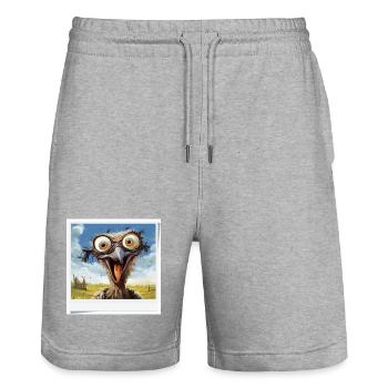 Oiseau rieur aux grands yeux - Short de jogging bio TRAINER Stanley/Stella unisexe - gris chiné - Devant - Nik (191cm) & Marisol (170cm)