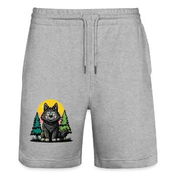 Wood wolf in the circle of the sun - Stanley/Stella Trainer Unisex Organic Jogging Shorts - heather grey - Front - Nik (191cm) & Marisol (170cm)
