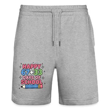 Happy 100 Days School Math Equation - Stanley/Stella Trainer Unisex Organic Jogging Shorts - heather grey - Front - Nik (191cm) & Marisol (170cm)