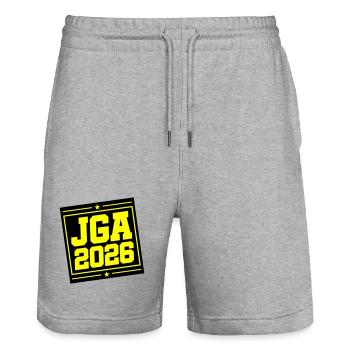 JGA 2026 - Stanley/Stella Trainer Unisex Organic Jogging Shorts - heather grey - Front - Nik (191cm) & Marisol (170cm)