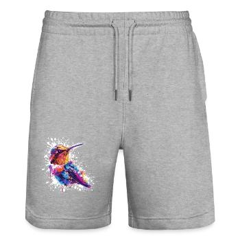 Éclaboussure colorée d’aquarelle colibri - Short de jogging bio TRAINER Stanley/Stella unisexe - gris chiné - Devant - Nik (191cm) & Marisol (170cm)