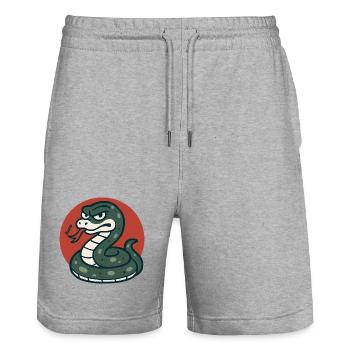 Karikatur Schlange im roten Kreis - Stanley/Stella Unisex Bio Joggingshorts Trainer  - Grau meliert - Vorne - Nik (191cm) & Marisol (170cm)
