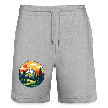 Wald Berge Natur Wandern Bergsteigen Motiv - Stanley/Stella Unisex Bio Joggingshorts Trainer  - Grau meliert - Vorne - Nik (191cm) & Marisol (170cm)