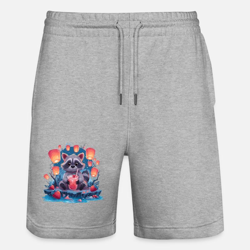 Nacht Waschbär Laternenlimonade - Stanley/Stella Unisex Bio Joggingshorts Trainer - Grau meliert
