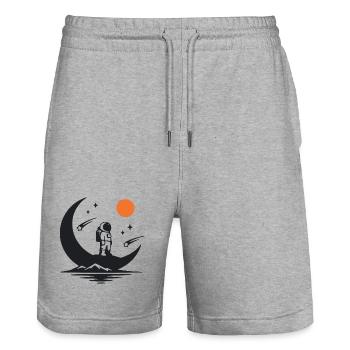 Minimalist astronaut on the crescent moon - Stanley/Stella Trainer Unisex Organic Jogging Shorts - heather grey - Front - Nik (191cm) & Marisol (170cm)