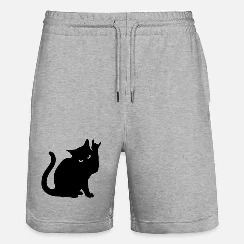 Schwarze Katze – Devil Horns Silhouette - Stanley/Stella Unisex Bio Joggingshorts Trainer  - Grau meliert