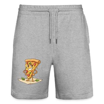 Freches Pizzastück Cartoon - Stanley/Stella Unisex Bio Joggingshorts Trainer  - Grau meliert - Vorne - Nik (191cm) & Marisol (170cm)