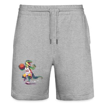 Basketball Dinosaur T-Rex Basketball Player - Stanley/Stella Trainer Unisex Organic Jogging Shorts - heather grey - Front - Nik (191cm) & Marisol (170cm)