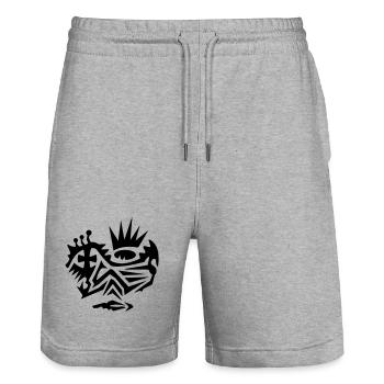 Tatouage tribal sur le visage avec croix - Short de jogging bio TRAINER Stanley/Stella unisexe - gris chiné - Devant - Nik (191cm) & Marisol (170cm)
