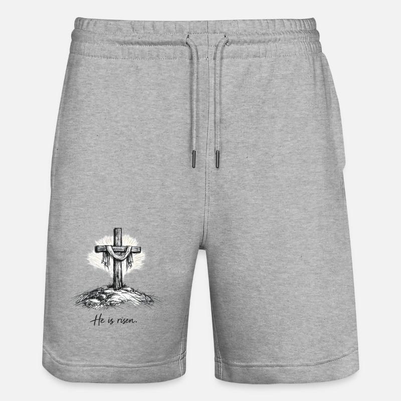 Crucifix He is Risen Easter Jesus - Stanley/Stella Trainer Unisex Organic Jogging Shorts - heather grey