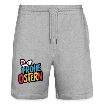 Frohe Ostern Hase - Stanley/Stella Unisex Bio Joggingshorts Trainer  - Grau meliert - Vorne - Nik (191cm) & Marisol (170cm)