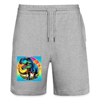 Dinosaurier - Stanley/Stella Unisex Bio Joggingshorts Trainer  - Grau meliert - Vorne - Nik (191cm) & Marisol (170cm)