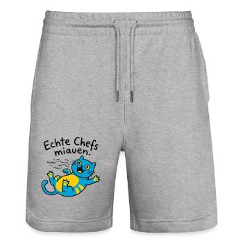 Fröhliche blaue Katze Miauen - Stanley/Stella Unisex Bio Joggingshorts Trainer  - Grau meliert - Vorne - Nik (191cm) & Marisol (170cm)