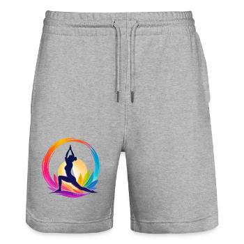 Colorful yoga in the circle of the sun - Stanley/Stella Trainer Unisex Organic Jogging Shorts - heather grey - Front - Nik (191cm) & Marisol (170cm)