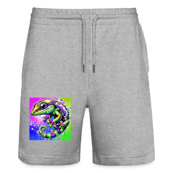 Gecko - Short de jogging bio TRAINER Stanley/Stella unisexe - gris chiné - Devant - Nik (191cm) & Marisol (170cm)