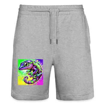 Gecko - Short de jogging bio TRAINER Stanley/Stella unisexe - gris chiné - Devant - Nik (191cm) & Marisol (170cm)