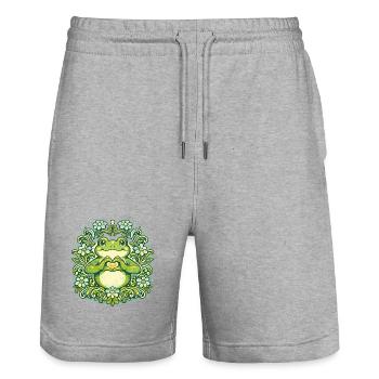 Cœur de grenouille verte dans un mandala floral - Short de jogging bio TRAINER Stanley/Stella unisexe - gris chiné - Devant - Nik (191cm) & Marisol (170cm)