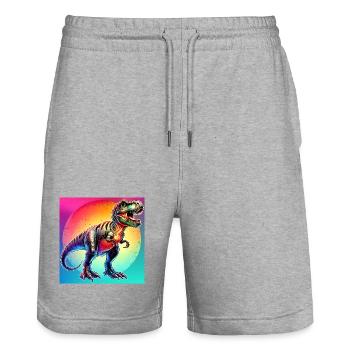 dinosaur - Stanley/Stella Trainer Unisex Organic Jogging Shorts - heather grey - Front - Nik (191cm) & Marisol (170cm)