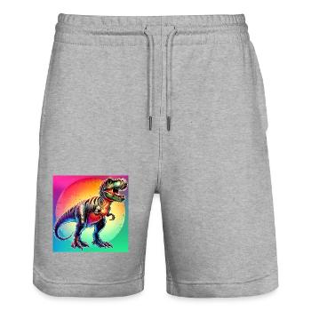 dinosaur - Stanley/Stella Trainer Unisex Organic Jogging Shorts - heather grey - Front - Nik (191cm) & Marisol (170cm)