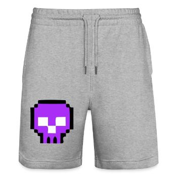 Pixel Skull Game Over - Stanley/Stella Trainer Unisex Organic Jogging Shorts - heather grey - Front - Nik (191cm) & Marisol (170cm)