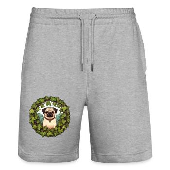 Pug in Ivy Wreath - Stanley/Stella Trainer Unisex Organic Jogging Shorts - heather grey - Front - Nik (191cm) & Marisol (170cm)