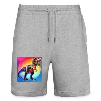 Dinosaurier - Stanley/Stella Unisex Bio Joggingshorts Trainer  - Grau meliert - Vorne - Nik (191cm) & Marisol (170cm)