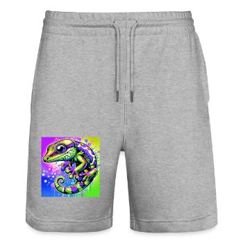 Gecko - Short de jogging bio TRAINER Stanley/Stella unisexe - gris chiné - Devant - Nik (191cm) & Marisol (170cm)