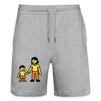 Kindergarten teacher child hand logo - Stanley/Stella Trainer Unisex Organic Jogging Shorts - heather grey - Front - Nik (191cm) & Marisol (170cm)