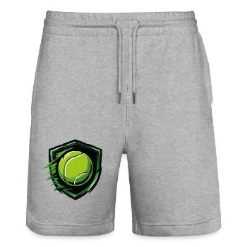 Tennis-Schild im Dynamik-Stil - Stanley/Stella Unisex Bio Joggingshorts Trainer  - Grau meliert - Vorne - Nik (191cm) & Marisol (170cm)
